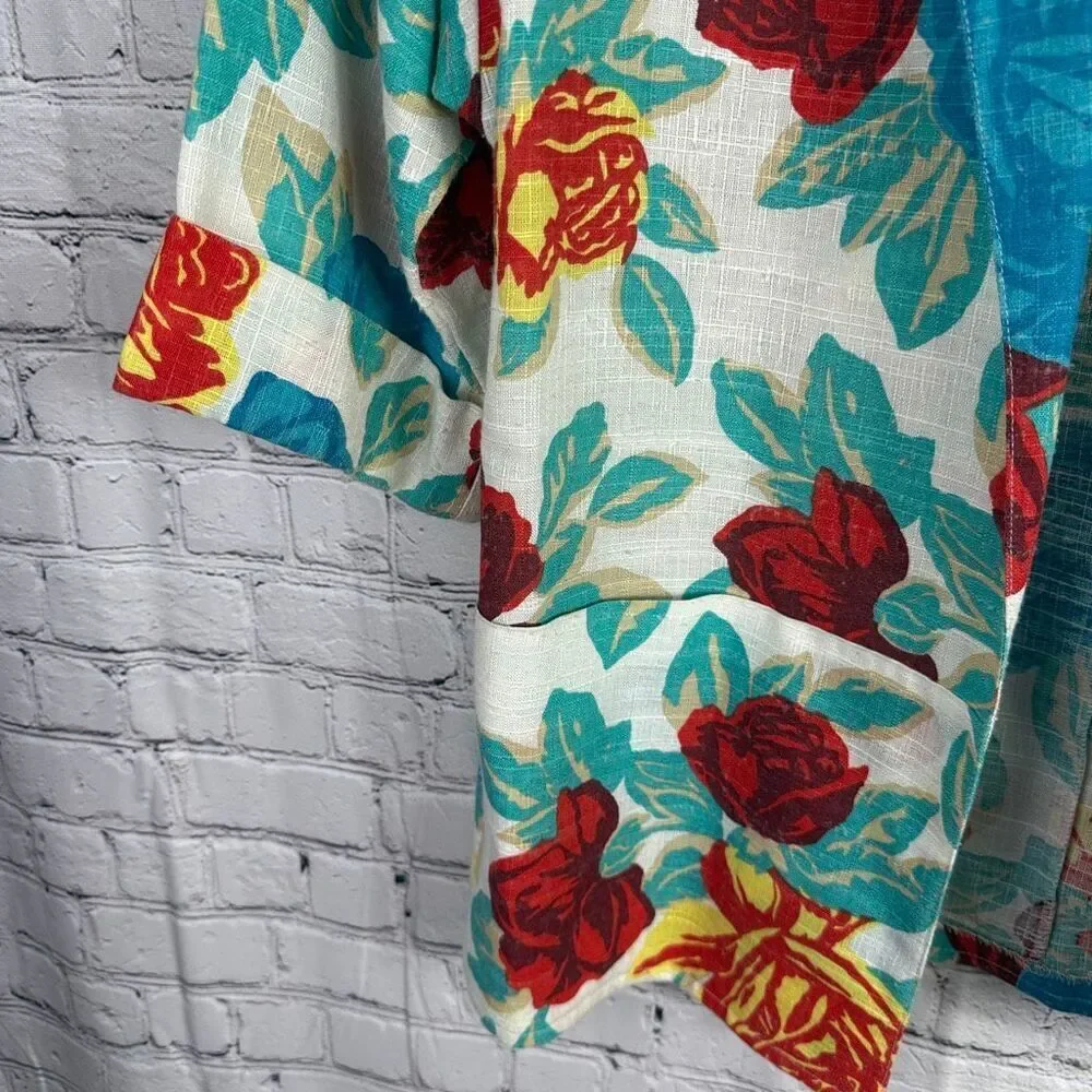 Vintage Linen Floral Blazer Union Made in the USA Size Large 11/12